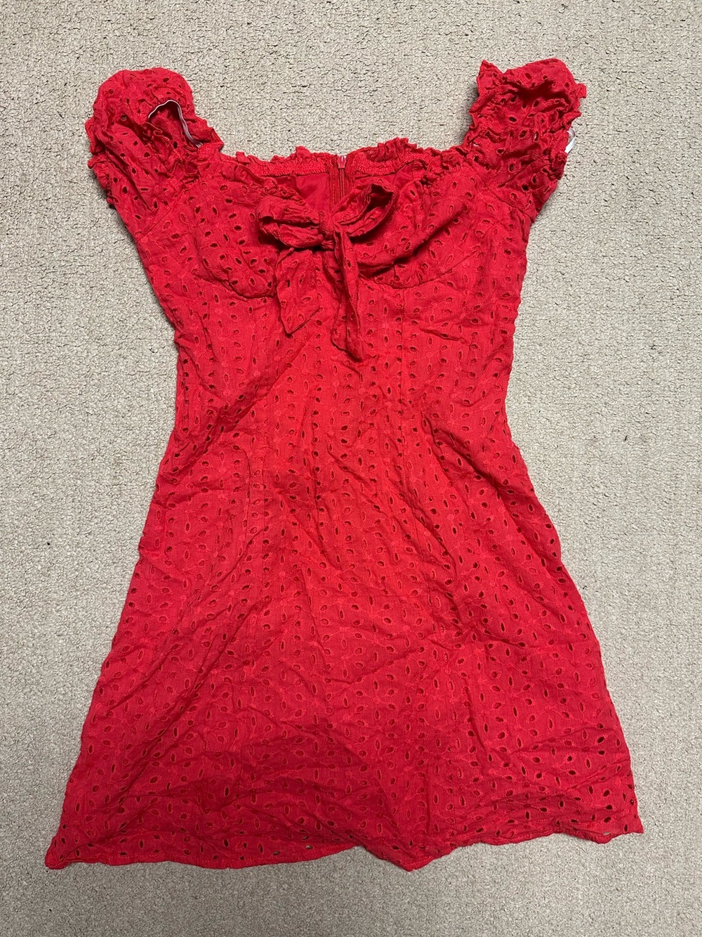 SHEIN Red Eyelet Off-Shoulder Mini Dress